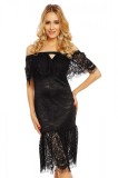 N783-1 Rochie midi din dantela cu decolteu bardot, M