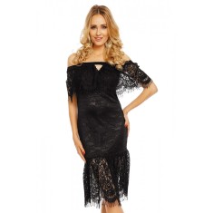 N783-1 Rochie midi din dantela cu decolteu bardot