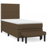 Cumpara ieftin Pat box spring cu saltea, maro inchis, 90x200 cm, textil