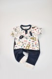 Cumpara ieftin Set bluzita cu maneca lunga si nasturei si pantaloni lungi, 100% bumbac organic, BabyCosy, Bleumarin (Marime: 18-24 Luni)