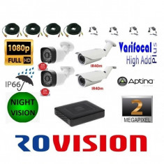 Sistem Supraveghere 4 camere exterior 2 de 2 MP IR20m si 2 de 2MP varifocale IR 40m, full accesorii foto