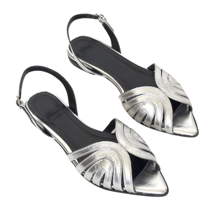 Sandale din piele naturala cu bareta la spate Ruby Silver