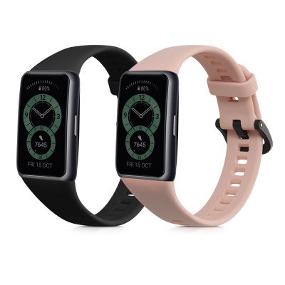 Curea kwmobile pentru Huawei Band 6, Silicon, Negru/Roz, 59296.07 foto