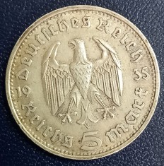 (A1077) MONEDA DIN ARGINT GERMANIA - 5 MARK 1935, LIT. D, PAUL VON HINDENBURG