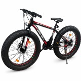 Cumpara ieftin Bicicleta Fat Bike 26 inch, 21 viteze, schimbator Shimano, anvelope 4 inch, frane pe disc, negru rosu