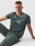 Tricou regular cu imprimeu pentru bărbați - kaki, 4F Sportswear