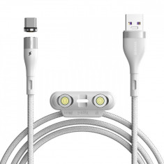 Cablu pentru incarcare si transfer de date Baseus 3 in 1 Magnetic Zinc, LED, USB Type-C/Micro-USB/Lightning, 5A, 1m, Alb foto