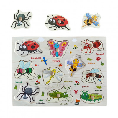 Puzzle educational, Onore, multicolor, lemn, 30 x 22.5 cm, insecte denumire romana foto