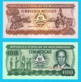 Mozambic SET 2x (p#129+130) 50+100 Meticais 1983-1986 UNC 'Arborare drapel'; (ROG CITITI DETALIILE!)