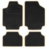 Set Covorase Auto Universale Custo Pol Premium, Mocheta, negru cu bordura bej din piele sintetica stil nubuck, 4 buc