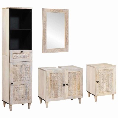 Set de mobilier pentru baie cu sertar 4 pcs Alb Lemn compozit foto