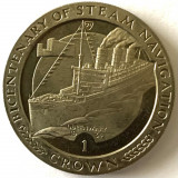 INSULA MAN 1 CROWN 1988, (BICENTENARY OF STEAM NAVIGATION - Queen Mary)