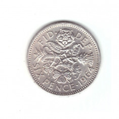 Moneda Anglia 6 pence 1964, stare foarte buna, curata