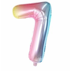 Balon din Folie Metalizata, Figurina Cifra, Tema Aniversare 40 cm, Ambalaj Individual, Pai inclus, Umflare cu Aer sau Heliu, Multicolor, Cifra 7 foto