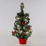Brad de Craciun decorativ in ghiveci, 50cm, cu 20 LED-uri si globuri rosii, CMCLASS