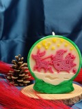Lumanare Parfumata de Craciun , Mos cu Trasura si Reni, Stelute Pictate, Handmade, 170g, 10A 7,5 cm