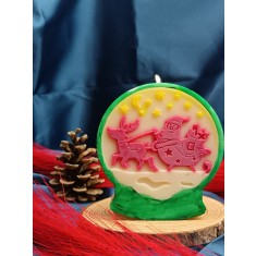 Lumanare Parfumata de Craciun - Mos cu Trasura si Reni, Stelute Pictate, Handmade, 170g, 10A 7,5 cm