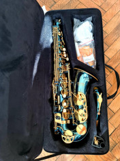 Saxofon Alto Karl Gaser albastu cu auriu foto