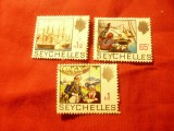 3 Timbre Seychelles 1969 -Corabii ,R.Elisabeta II stampilate: 65C,1R ,1,5R, Stampilat