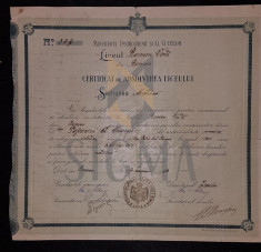 CERTIFICAT DE ABSOLVIRE AL LICEULUI &amp;quot; ROMAN-VODA&amp;#039; DIN ORASUL ROMAN, 1920 foto