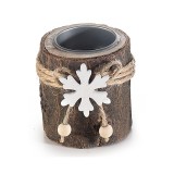 Suport lumanare lemn maro alb Craciun Fulg de Nea 6.5x7 cm