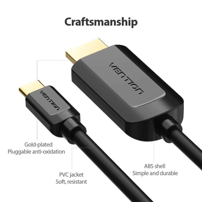Cablu video Vention, USB Type-C(T) la HDMI(T), 1.5m, rezolutie maxima 4K la 30Hz, conectori auriti, cupru, invelis PVC, negru, &amp;quot;CGUBG&amp;quot; (timb
