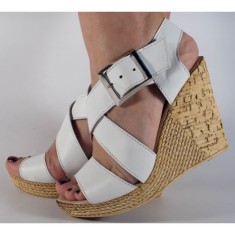 Sandale albe plaforma piele naturala (cod SS04)