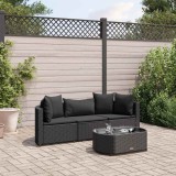 vidaXL Set mobilier de grădină cu perne, 4 piese, negru, poliratan 3308363