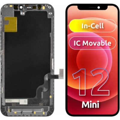 Display cu Touchscreen ZY pentru Apple iPhone 12 mini, cu Rama, Versiune LCD In-Cell IC Movable, Negru foto