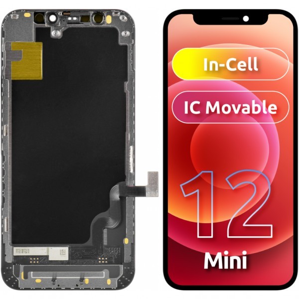 Display cu Touchscreen ZY pentru Apple iPhone 12 mini, cu Rama, Versiune LCD In-Cell IC Movable, Negru