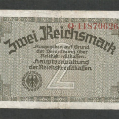 GERMANIA NAZISTA 2 MARCI REICHSMARK 1940 [10] P- 137b , 8 cifre , Litera Q ,VF