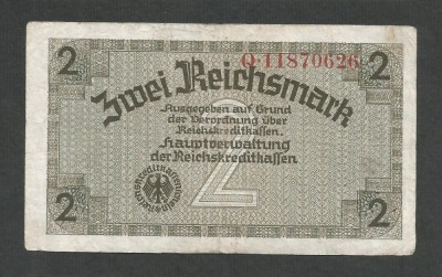 GERMANIA NAZISTA 2 MARCI REICHSMARK 1940 [10] P- 137b , 8 cifre , Litera Q ,VF foto