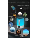 Lampa de veghe copii, Sunete albe, Slot card/usb stick, Boxa portabila, 48 culori RGB, Apeluri vocale, Alarma, Ceas, Telecomanda