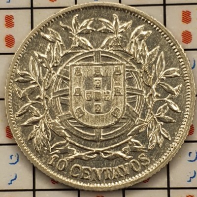 Portugalia 10 centavos 1915 argint - km 563 - A007 foto