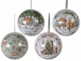 Set 4 globuri brad Craciun Village metal multicolor &Oslash; 8 cm