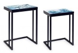 Set 2 masute cu cadru din fier negru si blat mdf Reef 41 cm x 30 cm x 56 h; 46 cm x 33 cm x 63 h