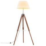 Cumpara ieftin Lampa de podea trepied, maro miere si alb, 141 cm, lemn de tec