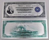 S.U.A. 2 DOLARI 1918 &bdquo;Battleship Note&rdquo; - (REPLICA/REPRODUCERE/SUVENIR/DECORATIVA) POLIMER (PLASTIC) PLACATA CU ARGINT 999&permil;