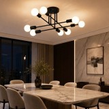 Lustra Clasica Modernist Octa,8x E27,Negru,Design Modern,Metal,Fara Abajur