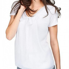 Bluza de dama plisata cu maneca scurta, casual sau eleganta, guler in A, alb, marimea S