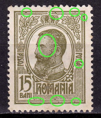 RO 1909 LP 67f &amp;quot;Carol I tipo.&amp;quot;,15B VARIETATE-multe puncte/fata, cadre ,MH foto