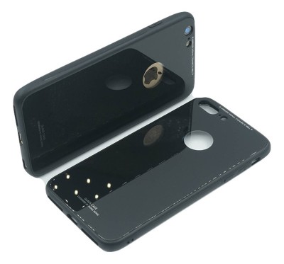 Husa Apple iPhone 8 Plus, MyStyle Back Glass, husa cu sticla securizata pe spate de culoare neagra foto