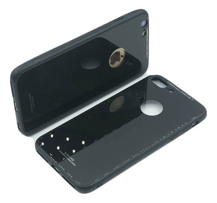 Husa Apple iPhone 8 Plus, MyStyle Back Glass, husa cu sticla securizata pe spate de culoare neagra