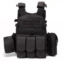 Vestă tactică, v&acirc;nătoare Airsoft, cu Accesorii, CarrierPlate, NEGRU