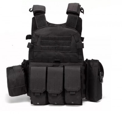 Vestă tactică, v&amp;acirc;nătoare Airsoft, cu Accesorii, CarrierPlate, NEGRU foto