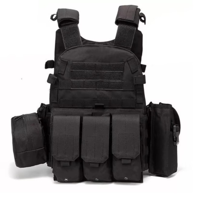 Vestă tactică, v&acirc;nătoare Airsoft, cu Accesorii, CarrierPlate, NEGRU