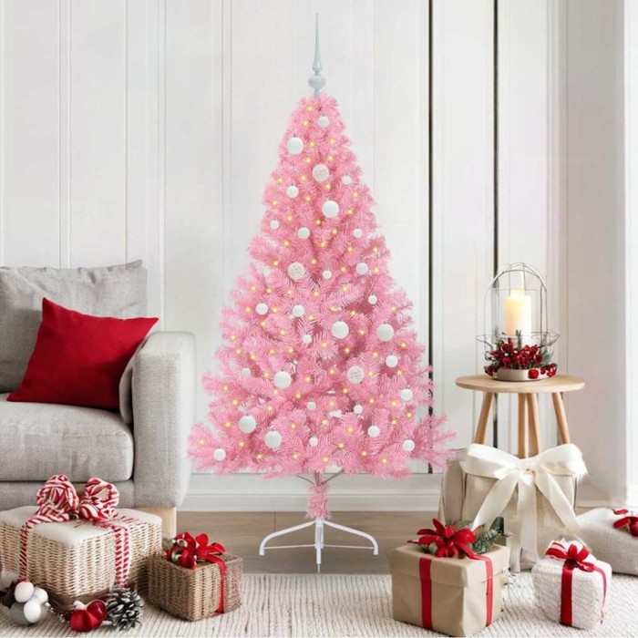 vidaXL Pom de Crăciun artificial pre-iluminat Roz 150 cm PVC 3397066