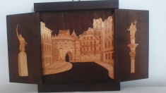 ICOANA-triptic de lemn extrem dse vechi cu imagini din Vatican, obiect decorativ, cult