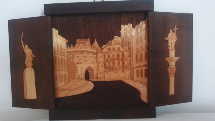 Veche ICOANA-triptic de lemn cu imagini din Vatican, obiect decorativ, cult