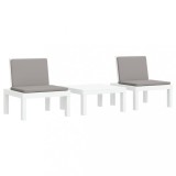 Set mobilier de gradina, 3 piese, cu perne, alb, PP